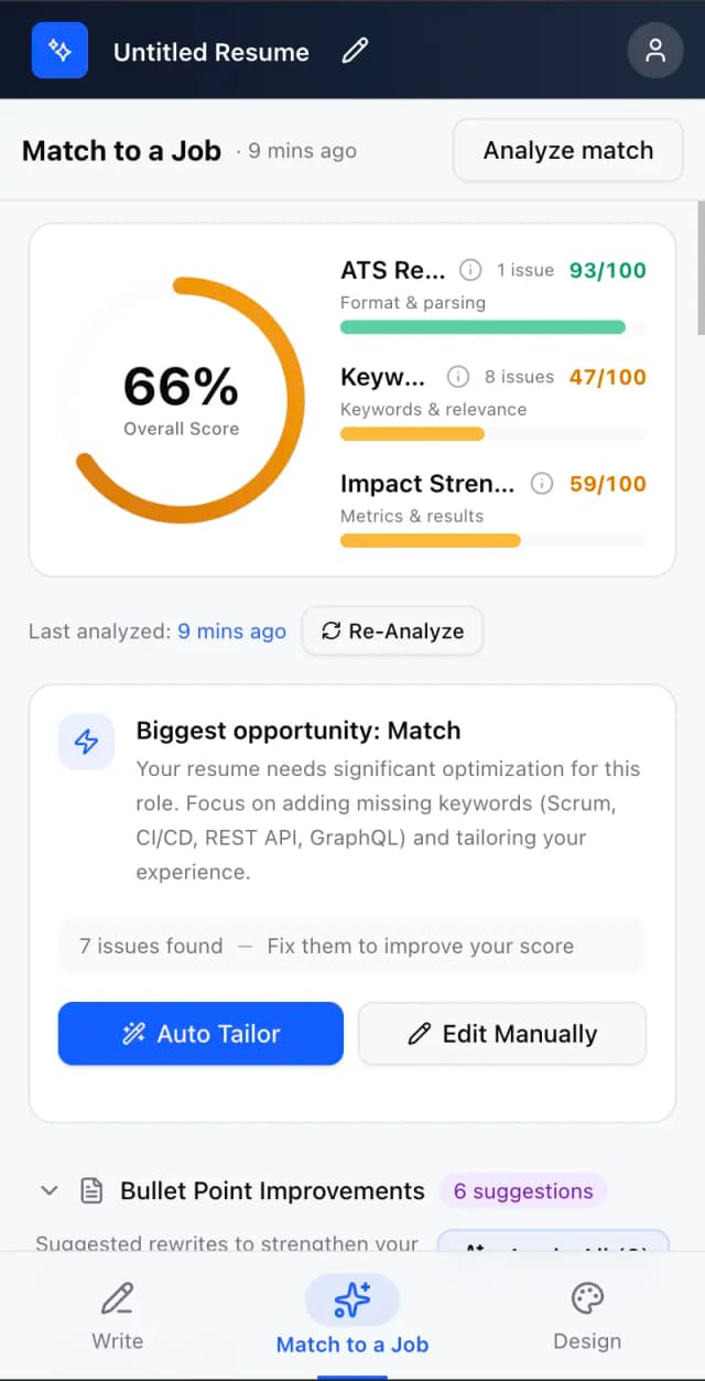 ResumeTarget AI — Mobile preview